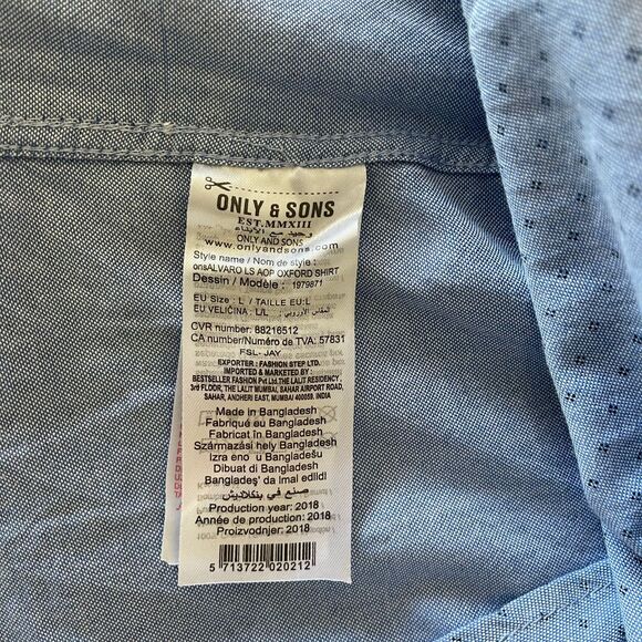 ONLY & SONS Alvaro Micro Print with Button-Down Collar Shirt Size L/G - Picture 8 of 8